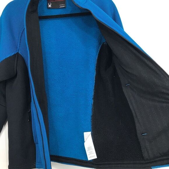 Spyder Blue Black Fleece Lined Stretch Knit Performance Zip Up Jacket - Picture 6 of 16